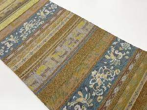 切りビロード紙布縞に華文・鳥獣模様織出し袋帯